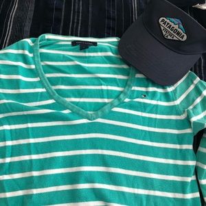 Tommy Hilfiger Teal Nautical Striped Sweater (XS)
